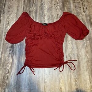 Week& Red Puff Sleeve Y2K Style Tie-Up Sides Blouse Top Women’s Size M EUC